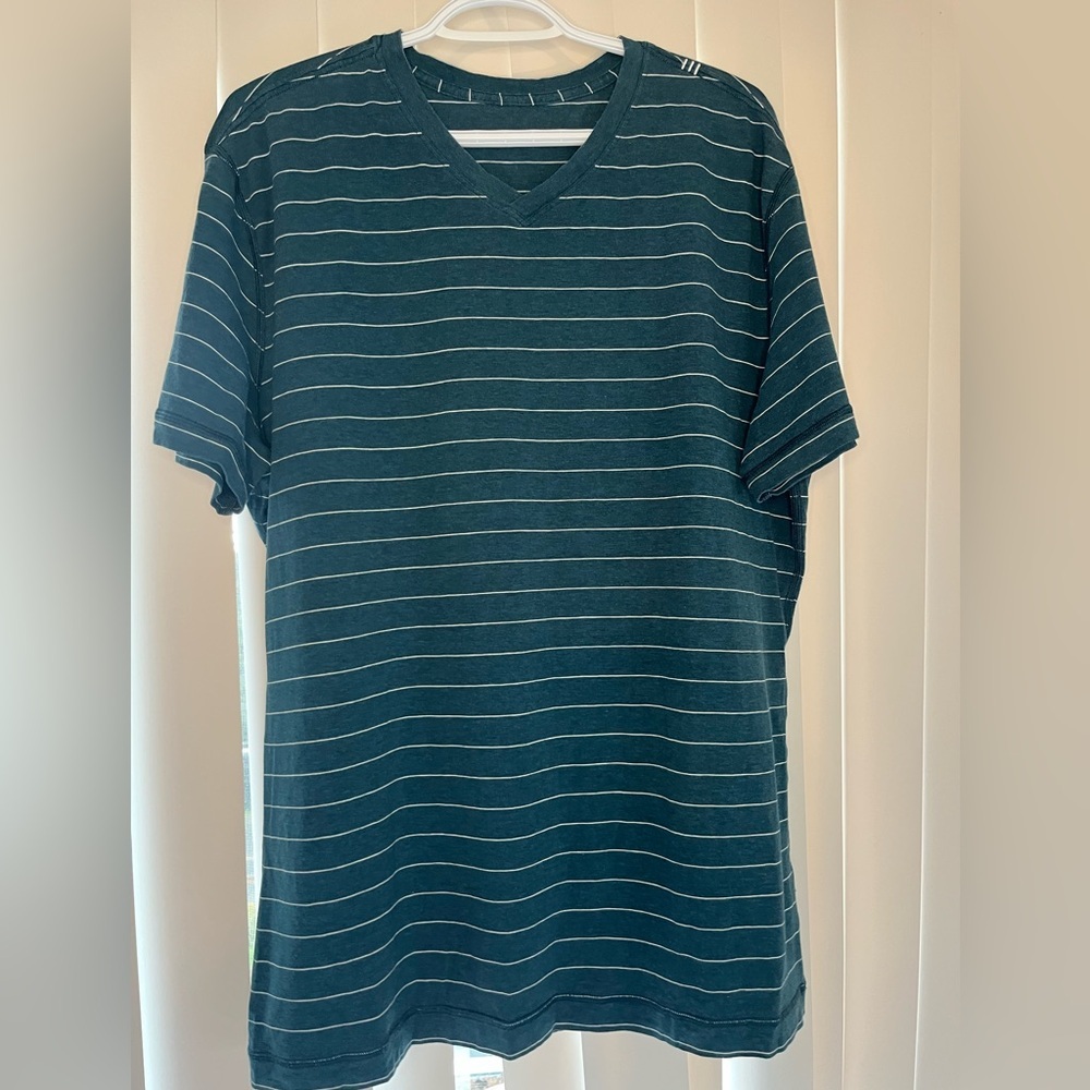 Basic V Neck Tee-Lululemon-Green Stripped